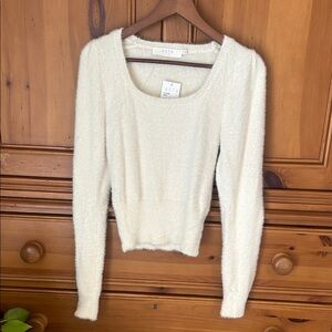ASTR Ivory Cozy Fuzzy square neck Knit Sweater NWT